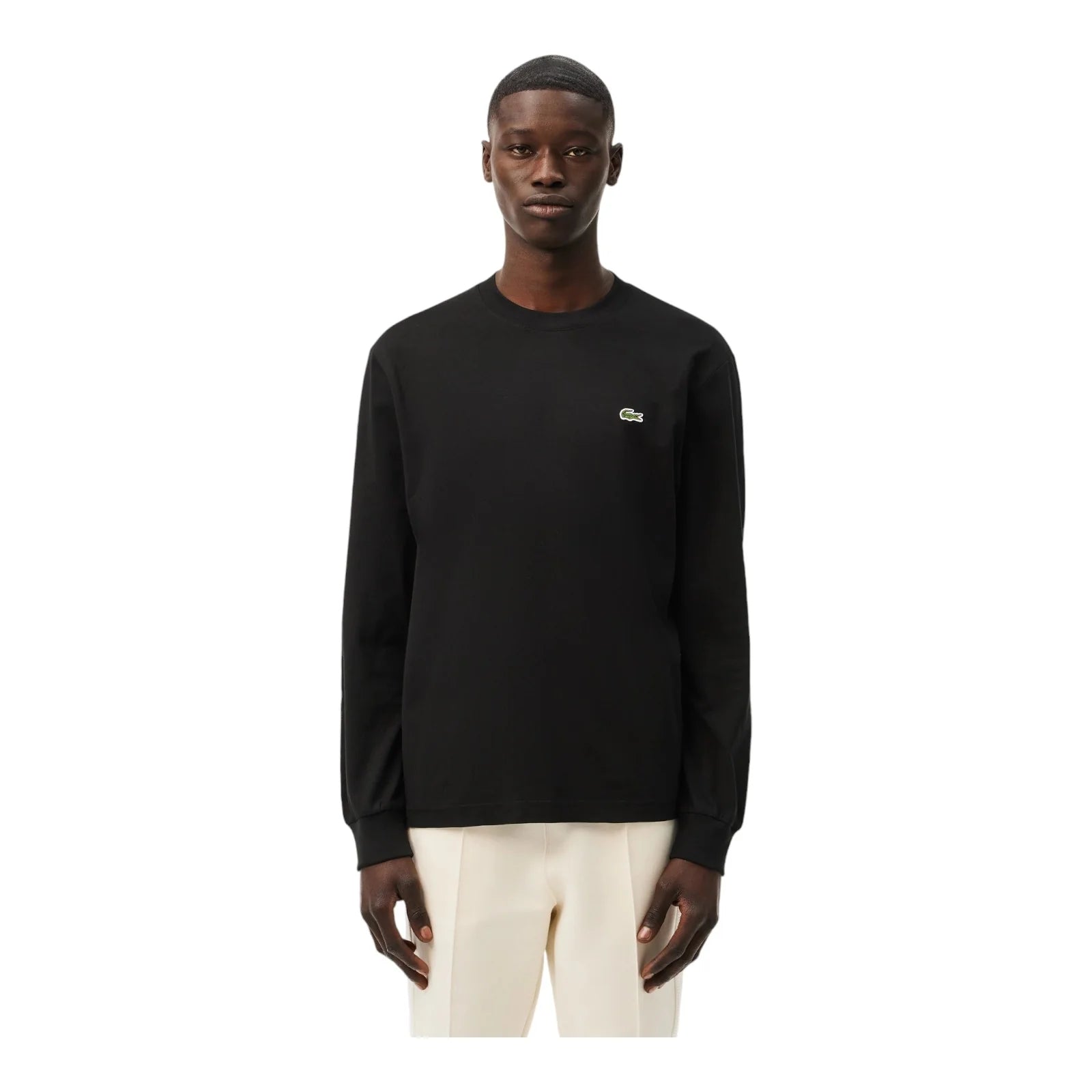 LACOSTE T-Shirt Basic a Maniche Lunghe in Cotone Nero