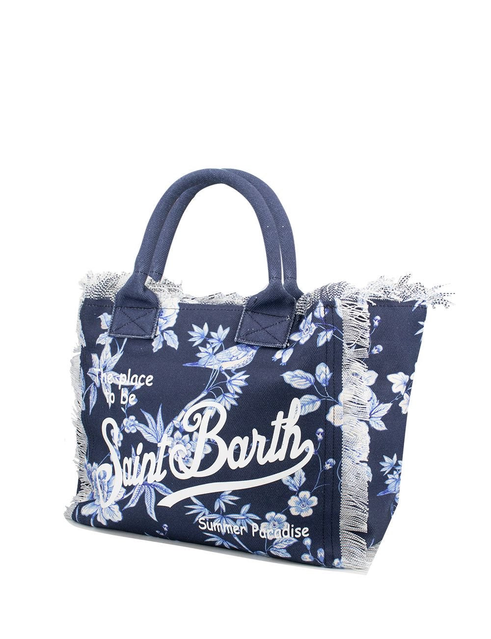 SAINT BARTH Borsa a Spalla Vanity Flower In Canvas Blu