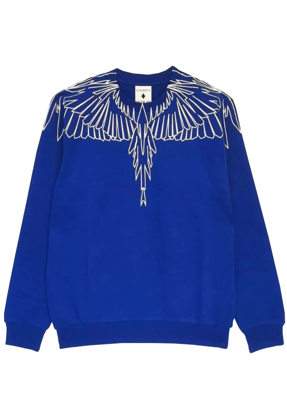 County of milan COUNTY OF MILAN Felpa Con Stampa Con Ali Bianca Girocollo Blu Elettrico - Abbigliamento - Tommaseo Cloth