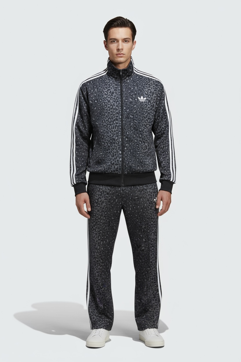 Adidas ADIDAS ORIGINALS Tuta Acetata Maculata Con Zip Senza Cappuccio Pantalone Fondo Largo Con Strisce Laterali Nera/Bi
