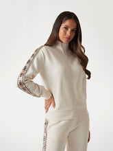 GUESS Tuta Donna In Cotone Con Bande Felpa Con Zip e Pantalone Panna