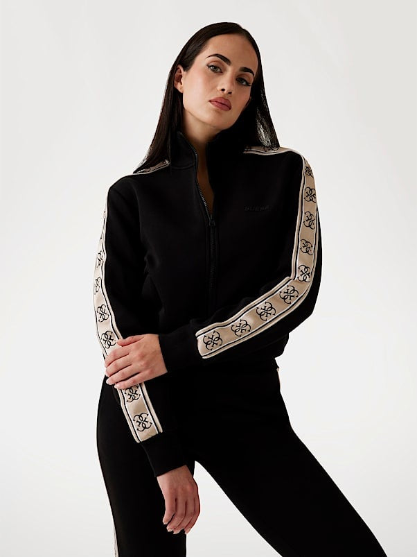 GUESS Tuta Donna In Cotone Con Bande Felpa Con Zip e Pantalone  Nero
