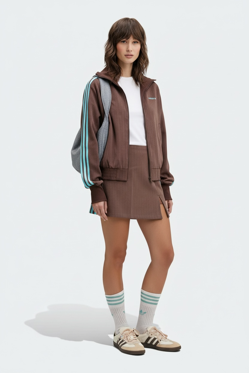 ADIDAS ORGINALS TUTA DONNA TAILORED FELPA CON GONNA MARRONE/CELESTE