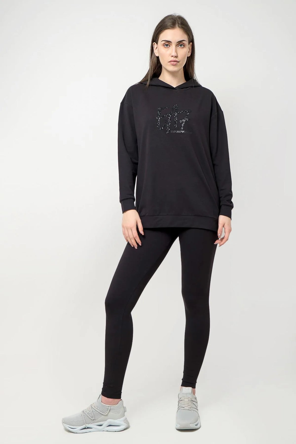 EMPORIO ARMANI TUTA NERA CON LEGGINGS COTONE DONNA