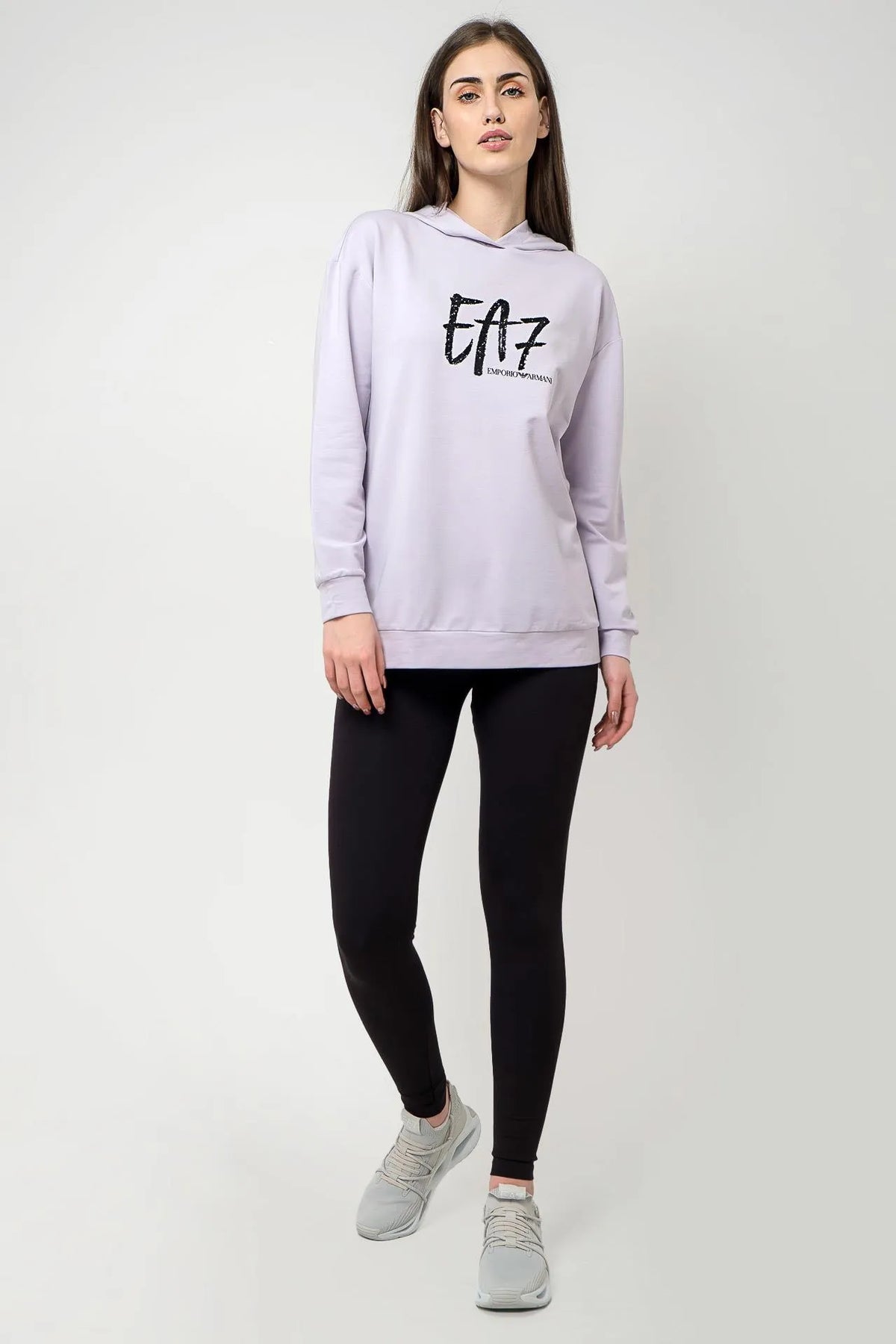 EMPORIO ARMANI TUTA LILLA CON LEGGINGS NERO IN COTONE DONNA