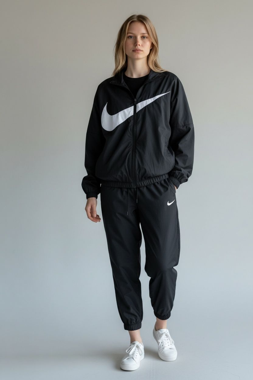 NIKE Tuta Donna in Microfibra Bianco/Nero Over size