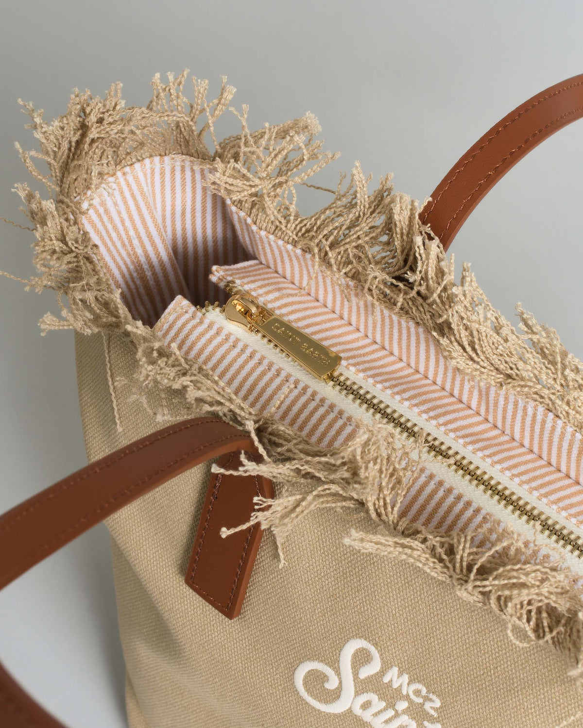 Saint Barth Saint Barth Borsa Shopper City Medium IN Canvas Beige Con Frange - foto 2 - Tommaseo Clothing