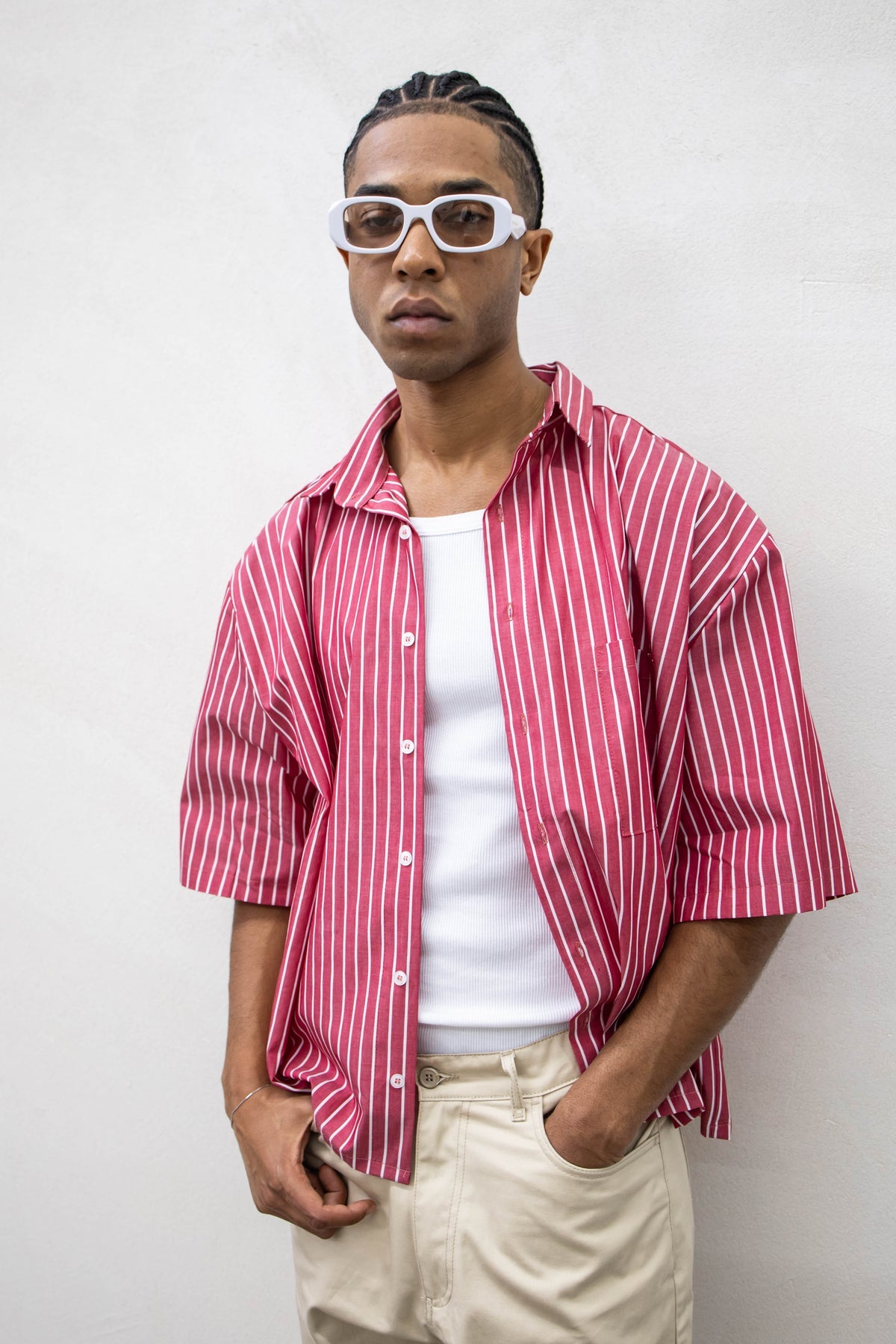 TOKYO Camicia a mezze maniche Crop A Righe Rossa
