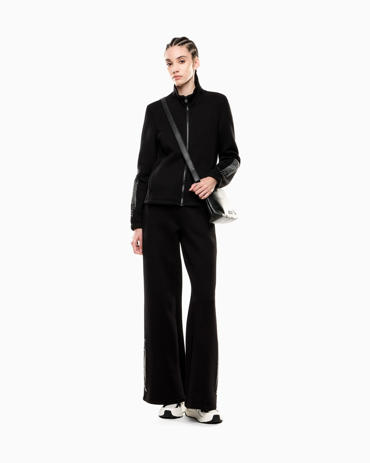 EMPORIO ARMANI DONNA TUTA CON ZIP LOGO SERIES IN MISTO COTONE NERA