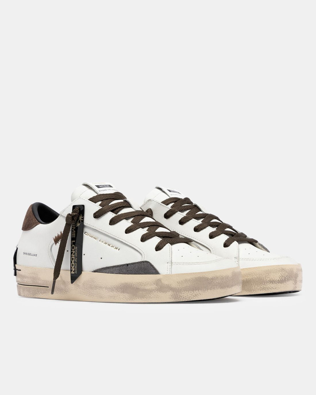 CRIME LONDON Sk8 Deluxe Bianca Talloncino Marrone