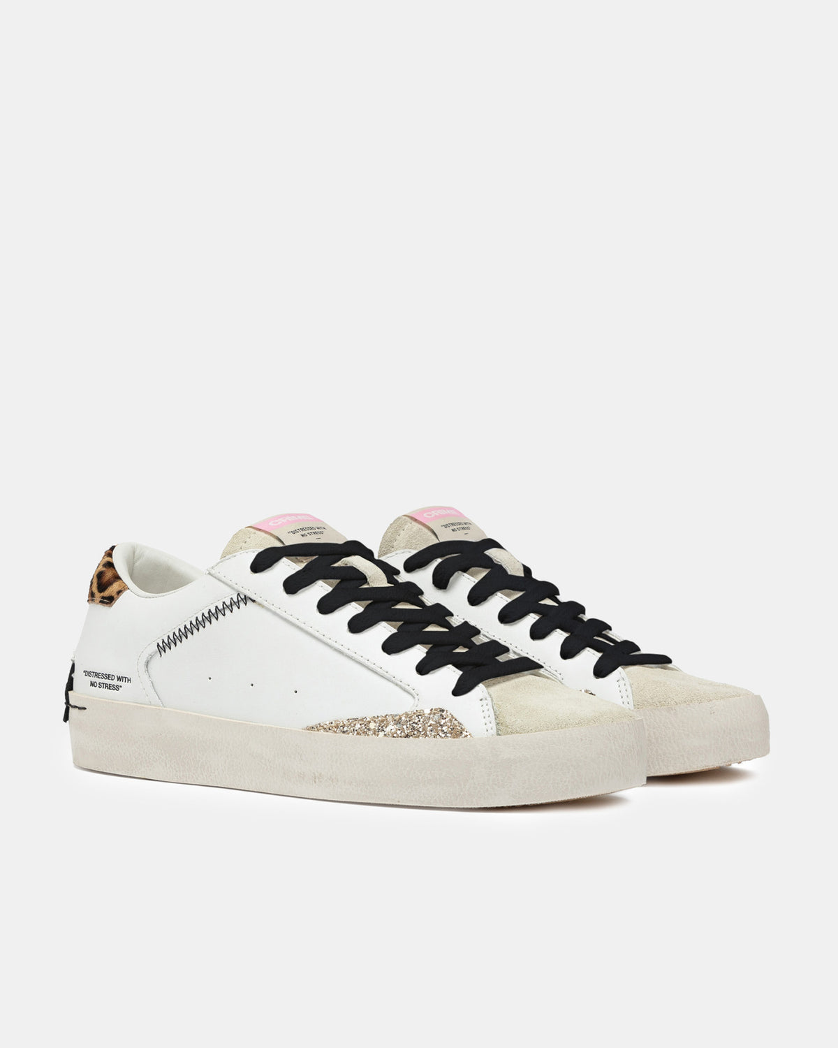 CRIME LONDON Donna Distressed Bianca Con Strass e Talloncino Maculato