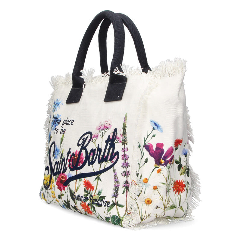 SAINT BARTH Borsa a Spalla Vanity Floreal Garden In Canvas Bianca