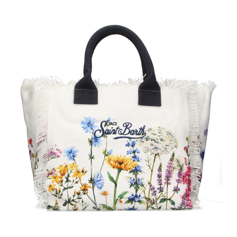 SAINT BARTH Borsa a Spalla Vanity Floreal Garden In Canvas Bianca