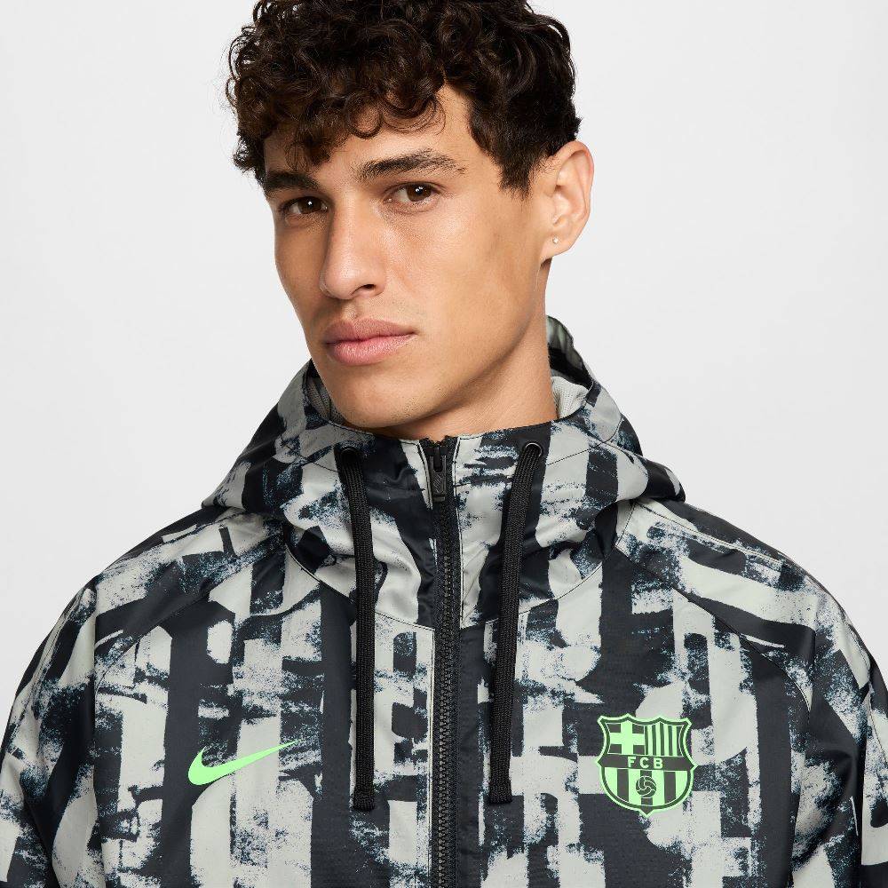 NIKE Tuta Barcellona Leggera In Microfibra Con Grafica Zip e Cappuccio Grigio/Fluo