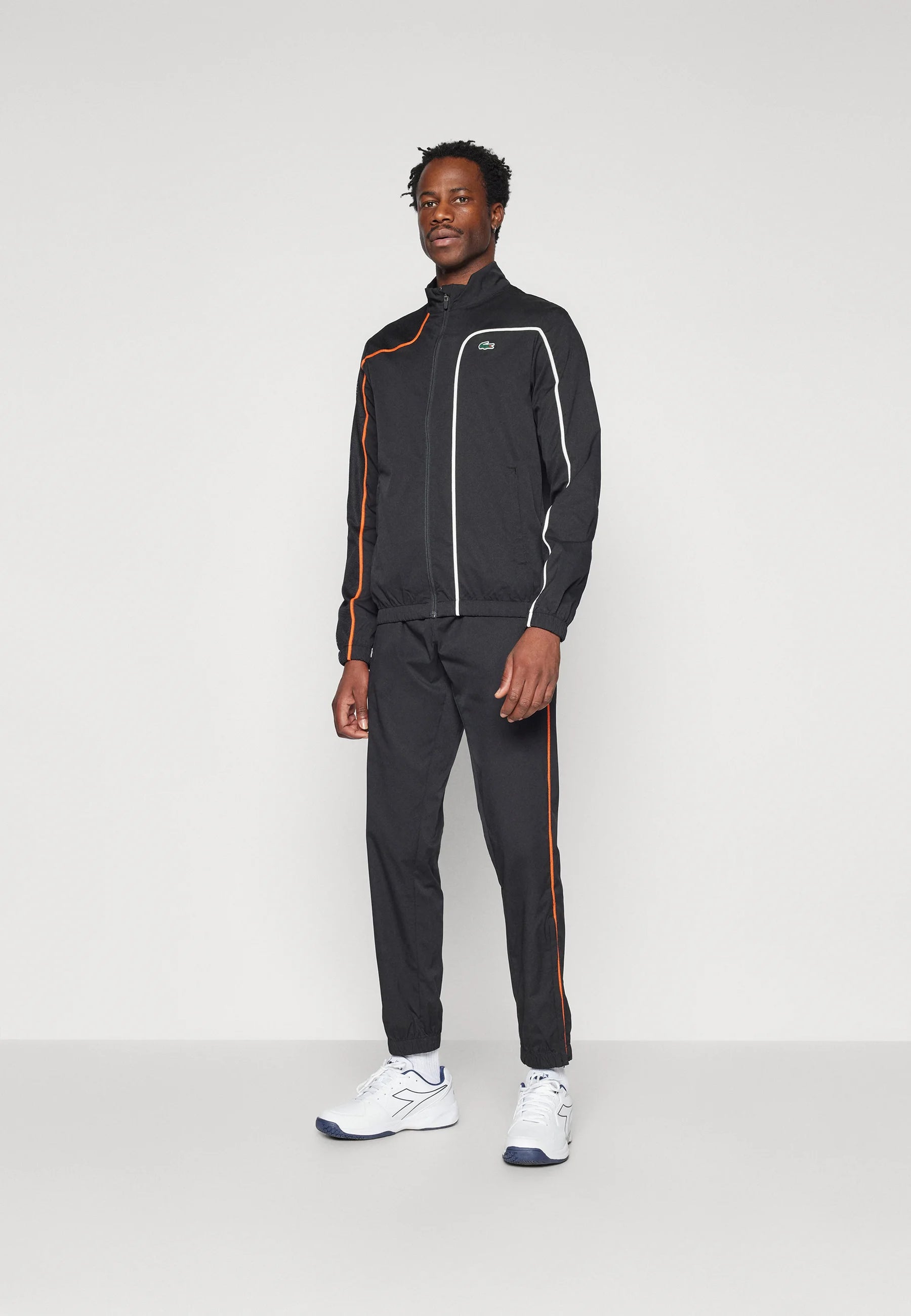 LACOSTE Tuta Leggera In Microfibra Con Zip Senza Cappuccio Nera/Bianca/Arancione