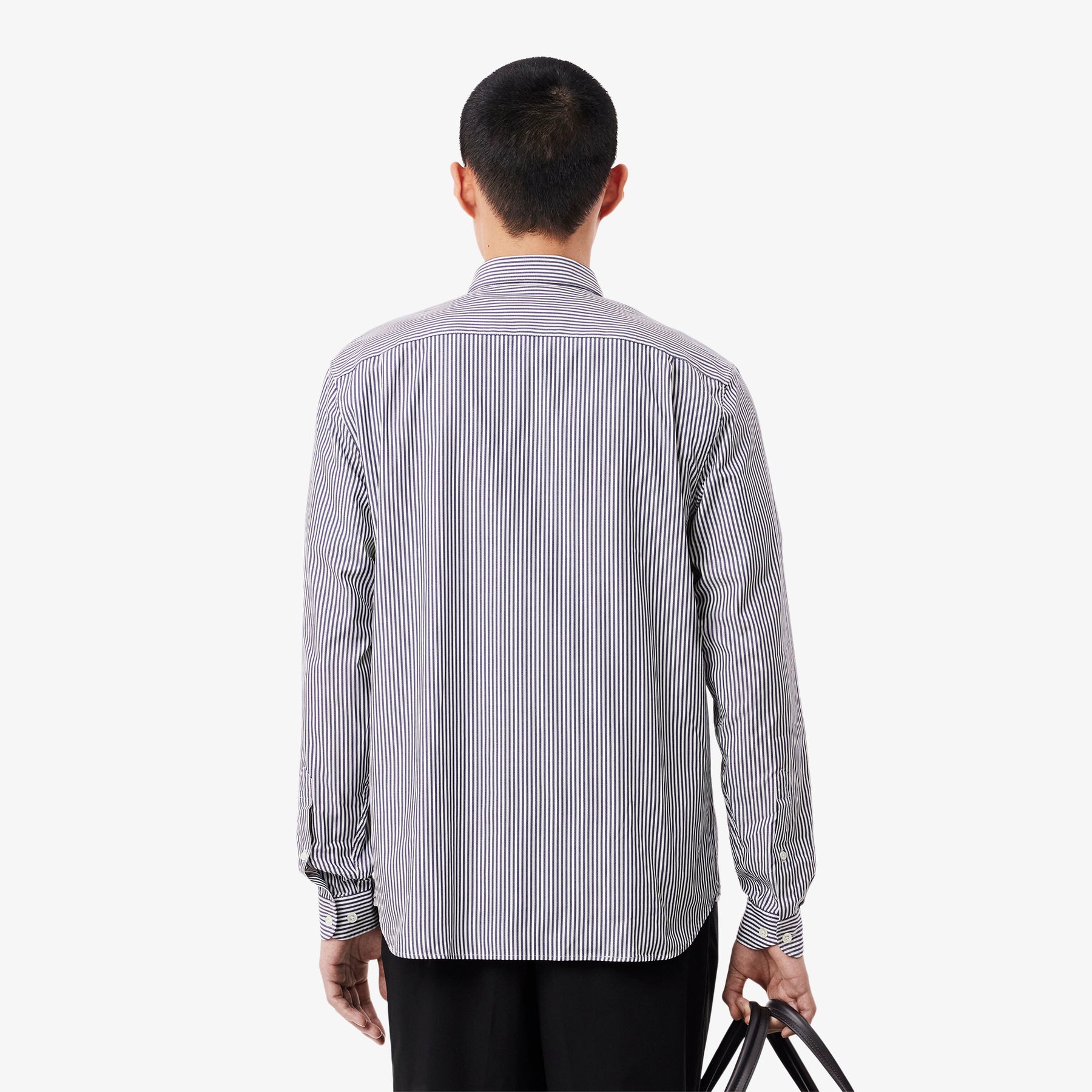 LACOSTE Camicia a Righe Regular Fit in Cotone Bianco/Blu Navy