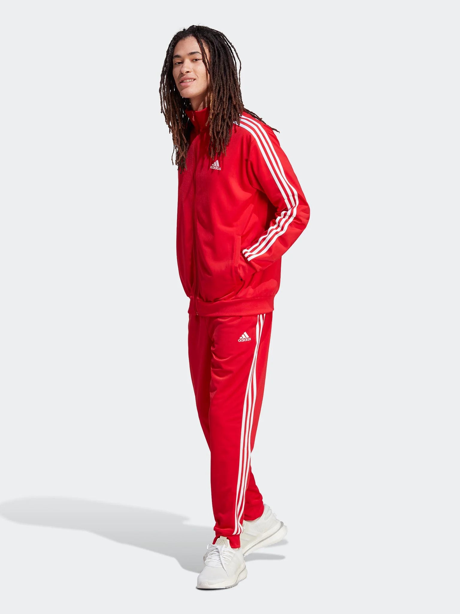ADIDAS Tuta Leggera Acetata Con Zip Senza Cappuccio Con Strisce Laterali Rossa/Bianca