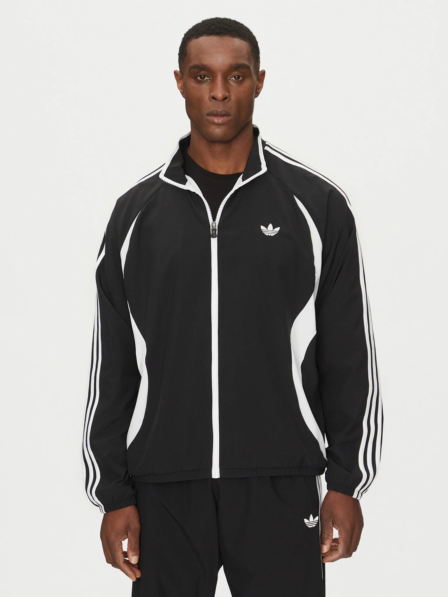 ADIDAS Tuta Leggera In Microfibra Con Zip e Dettagli a Contrasto Nera/Bianca