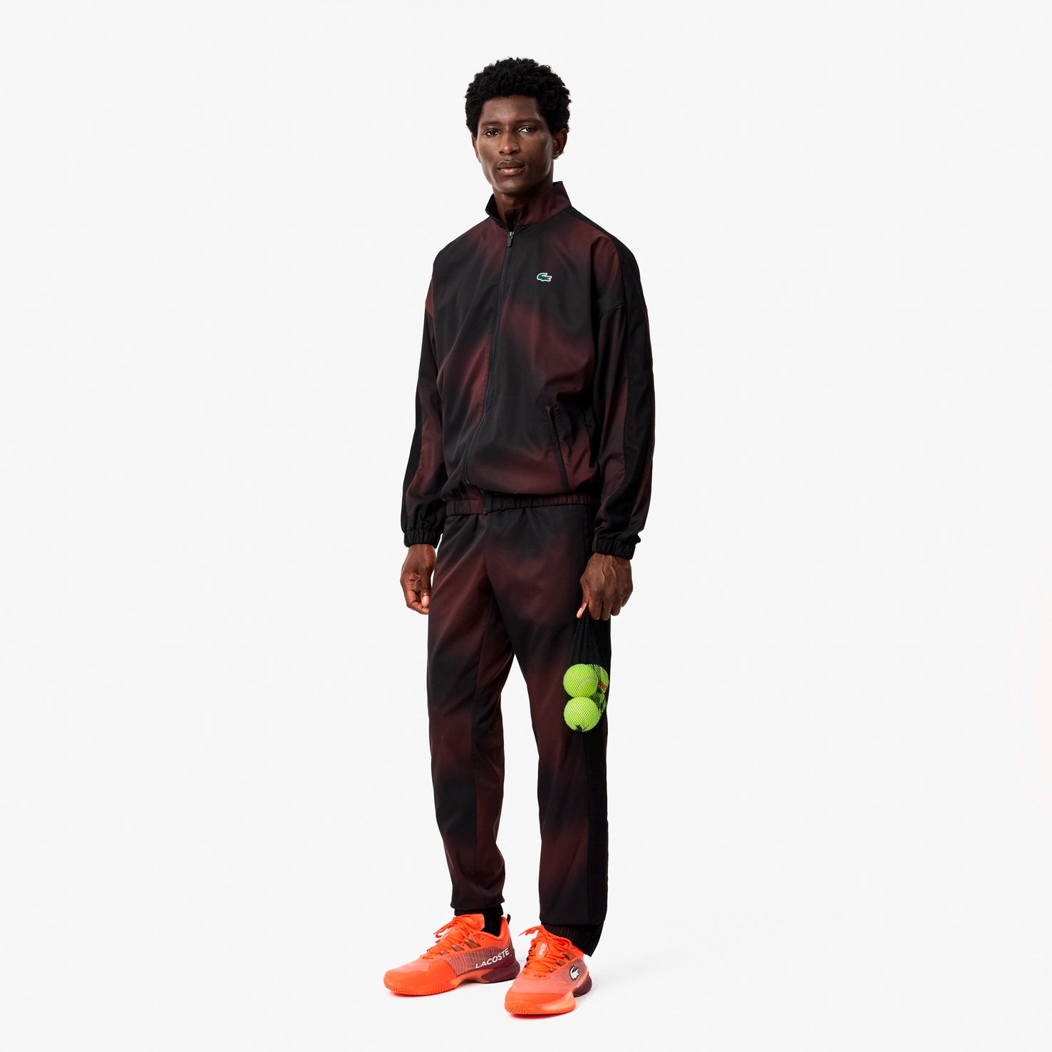 LACOSTE Tuta Leggera In Microfibra Con Zip Senza Cappuccio Logo Retro Nera/Bordeux