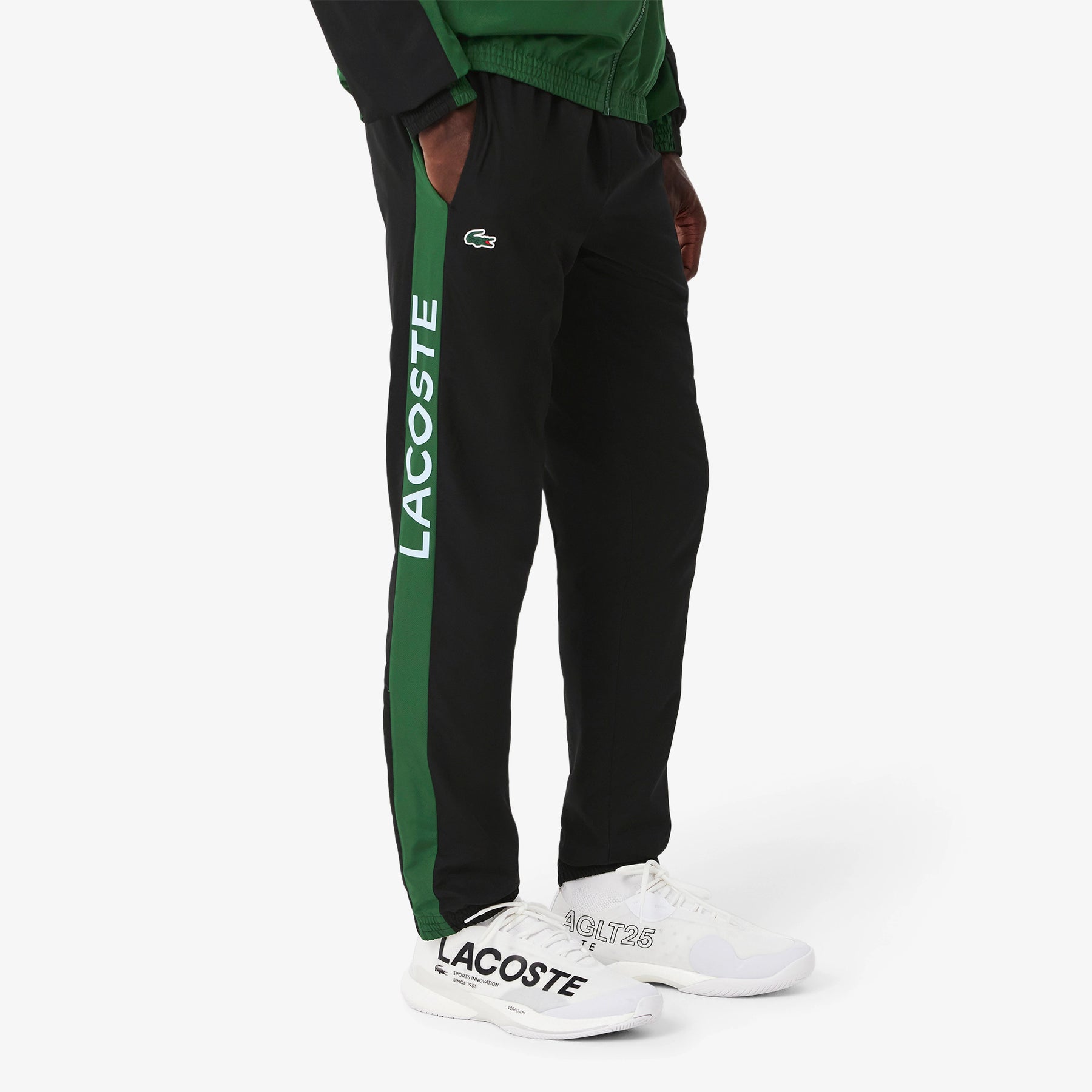 LACOSTE Tuta Leggera In Microfibra Senza Cappuccio Con Zip Logo Dietro Nera/Verde