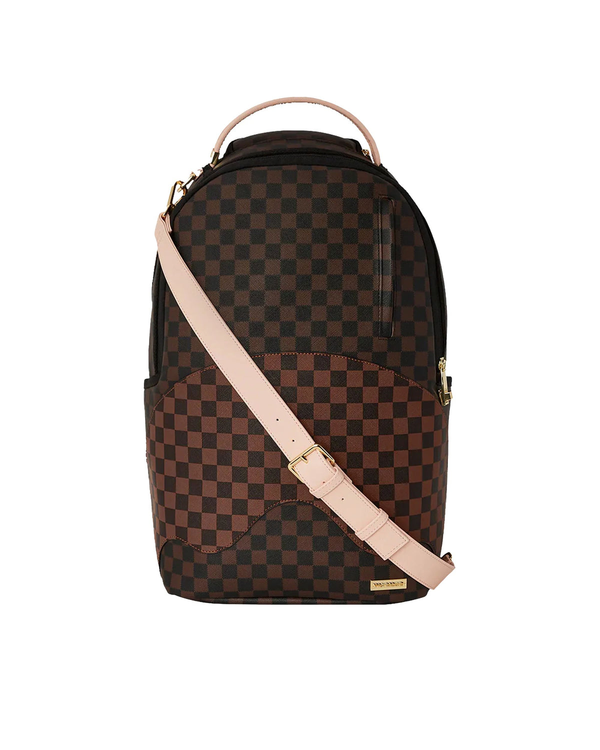 SPRAYGROUND Zaino In Pelle Con Dettagli Rosa Con Logo Tono Su Tono Marrone e Nero