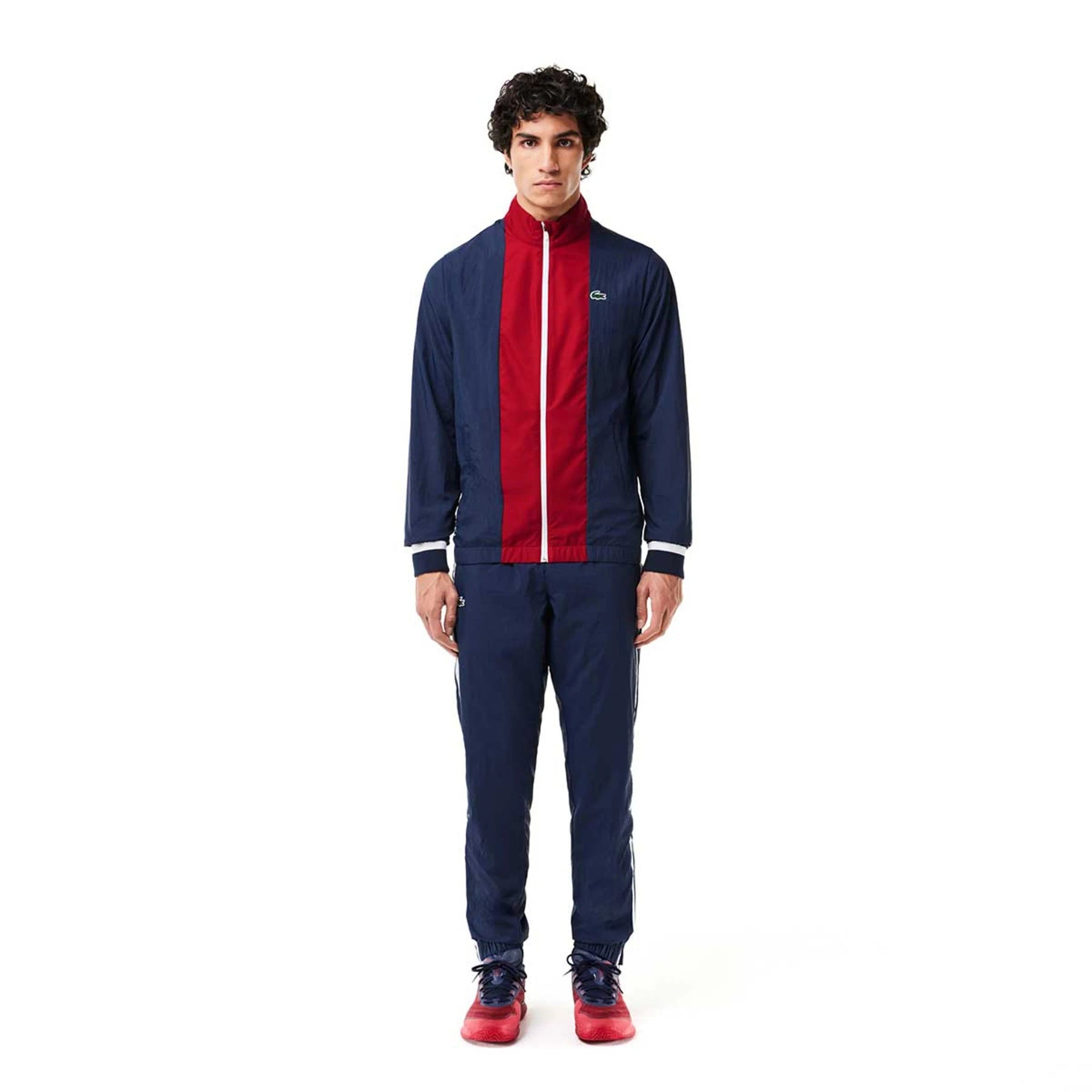 LACOSTE Tuta Leggera In Microfibra Medvedev Con Zip Senza Cappuccio Blu/Rossa