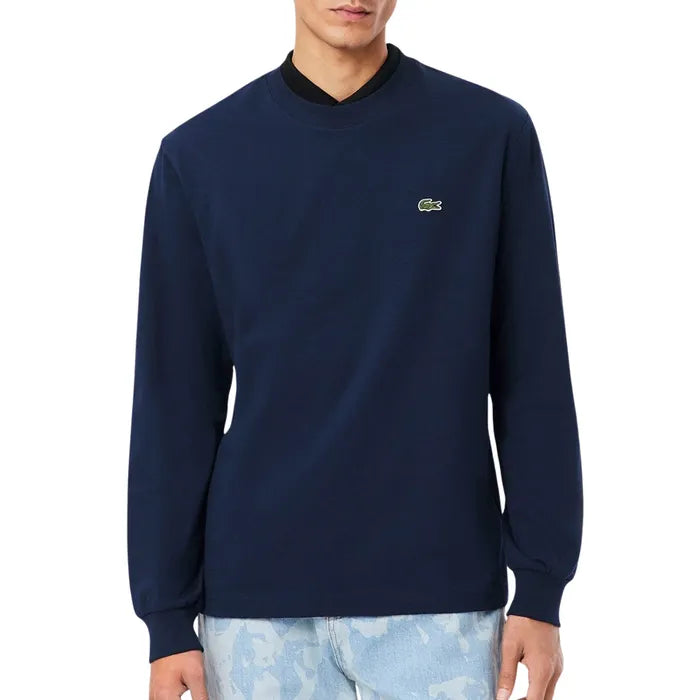 LACOSTE T-Shirt Basic a Maniche Lunghe in Cotone Blu