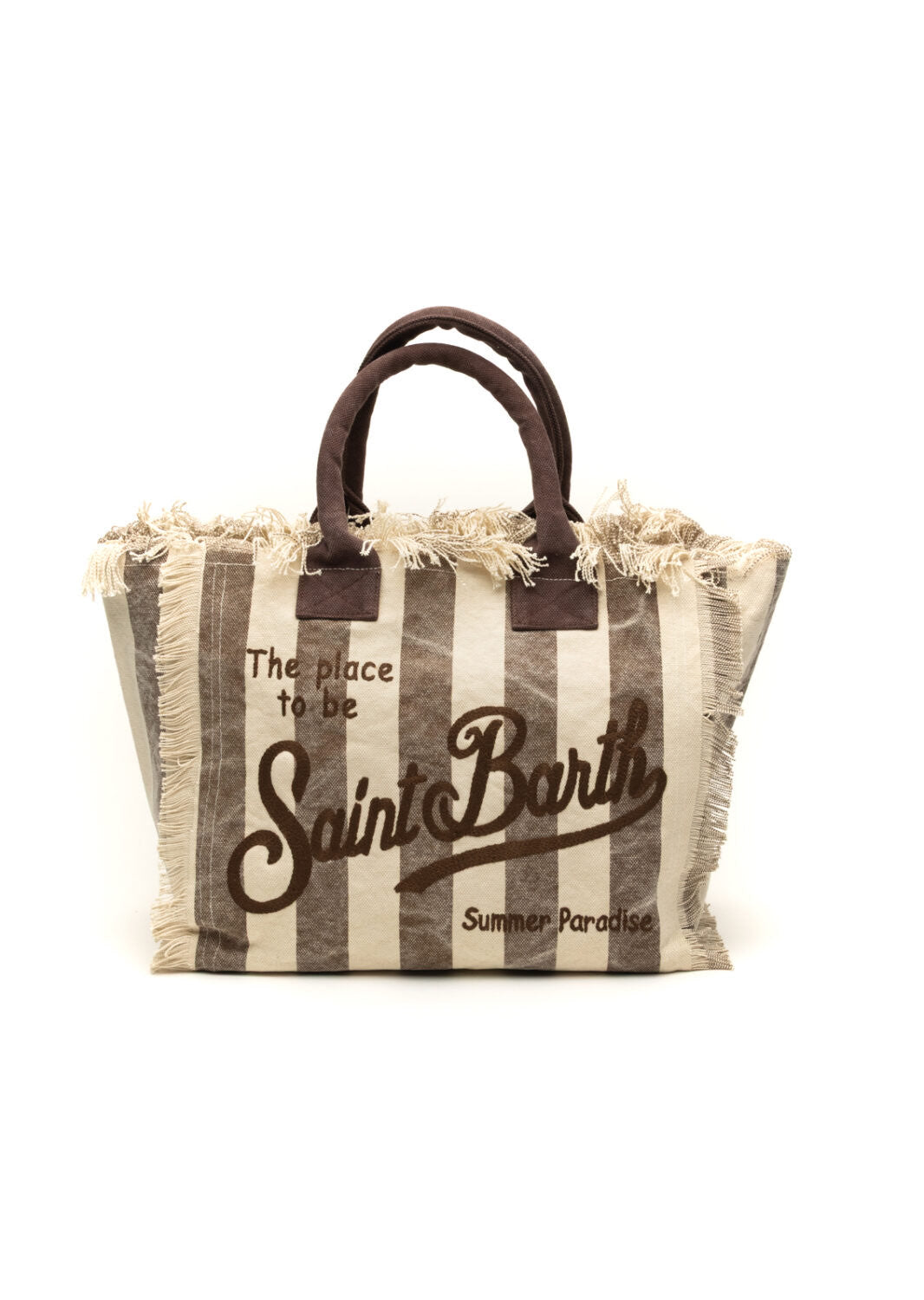 SAINT BARTH Borsa a Spalla Vanity Stripes Pop In Canvas Marrone/Beige