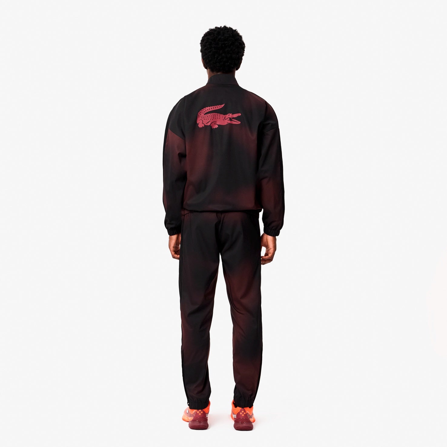 LACOSTE Tuta Leggera In Microfibra Con Zip Senza Cappuccio Logo Retro Nera/Bordeux