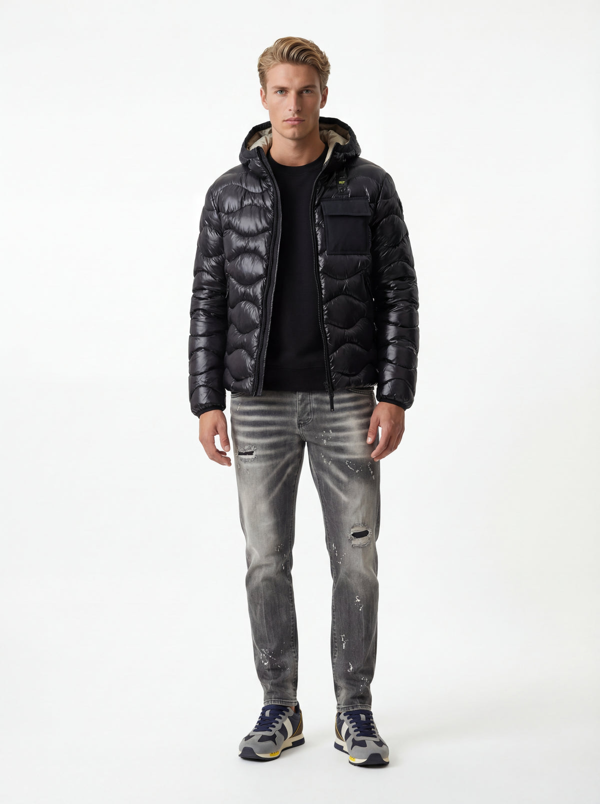 Blauer Sneaker Navy/Grey/ + OFF WHITE Felpa + Soldier Jeans NEW + Blauer Giubbotto Uomo - 01