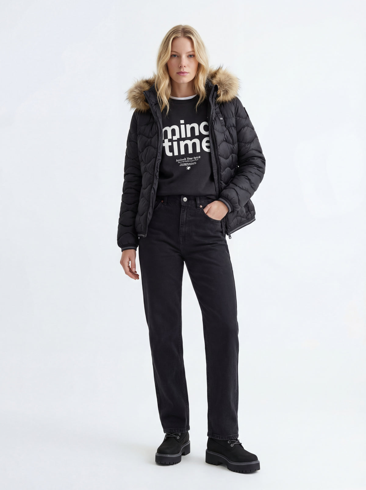 Timberland Platform Nera + JJXX DONNA JXMIMI + JJXX DONNA JEANS + Blauer Giubbotto Donna - 01