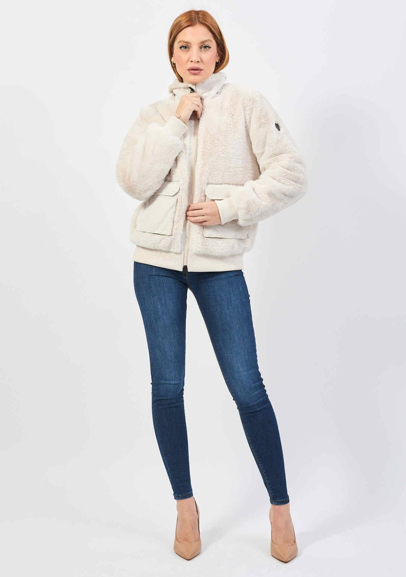 GIUBBOTTO ARMANI DONNA TESSUTO EFFETTO TEDDY BEIGE - Emporio Armani EA7