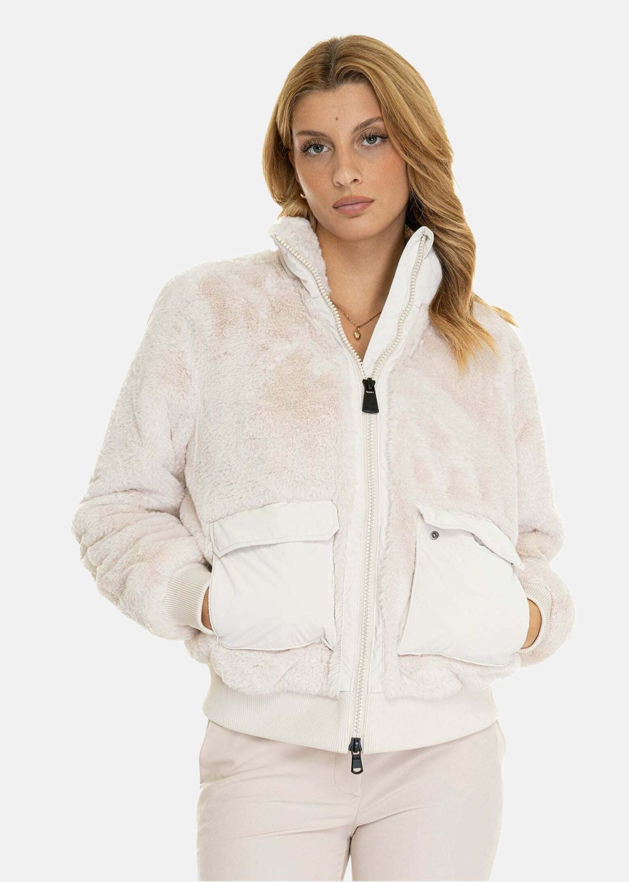 GIUBBOTTO ARMANI DONNA TESSUTO EFFETTO TEDDY BEIGE - Emporio Armani EA7