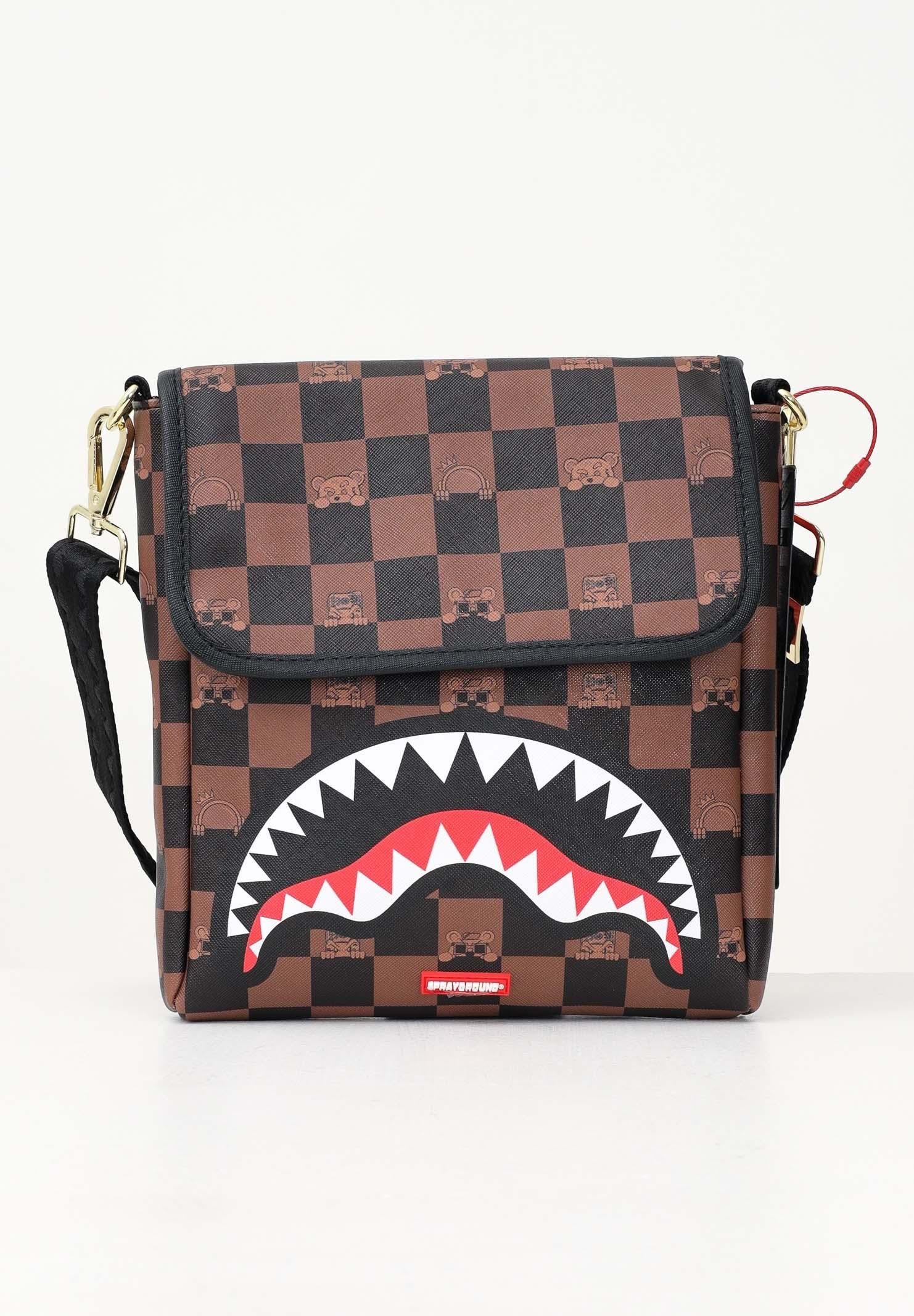 SPRAYGROUND Tracolla In Pelle Logo Centrale Toy Edition Marrone e Nero