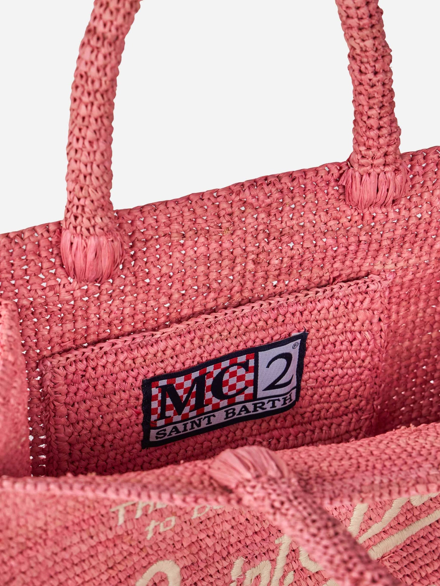 SAINT BARTH Borsa a Mano Colette Raffia In Rafia Con Ricami Rosa