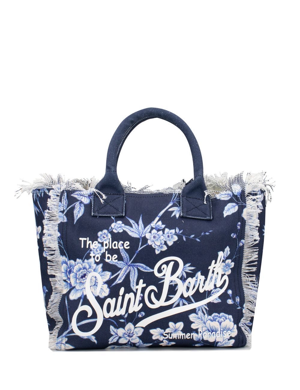 SAINT BARTH Borsa a Spalla Vanity Flower In Canvas Blu