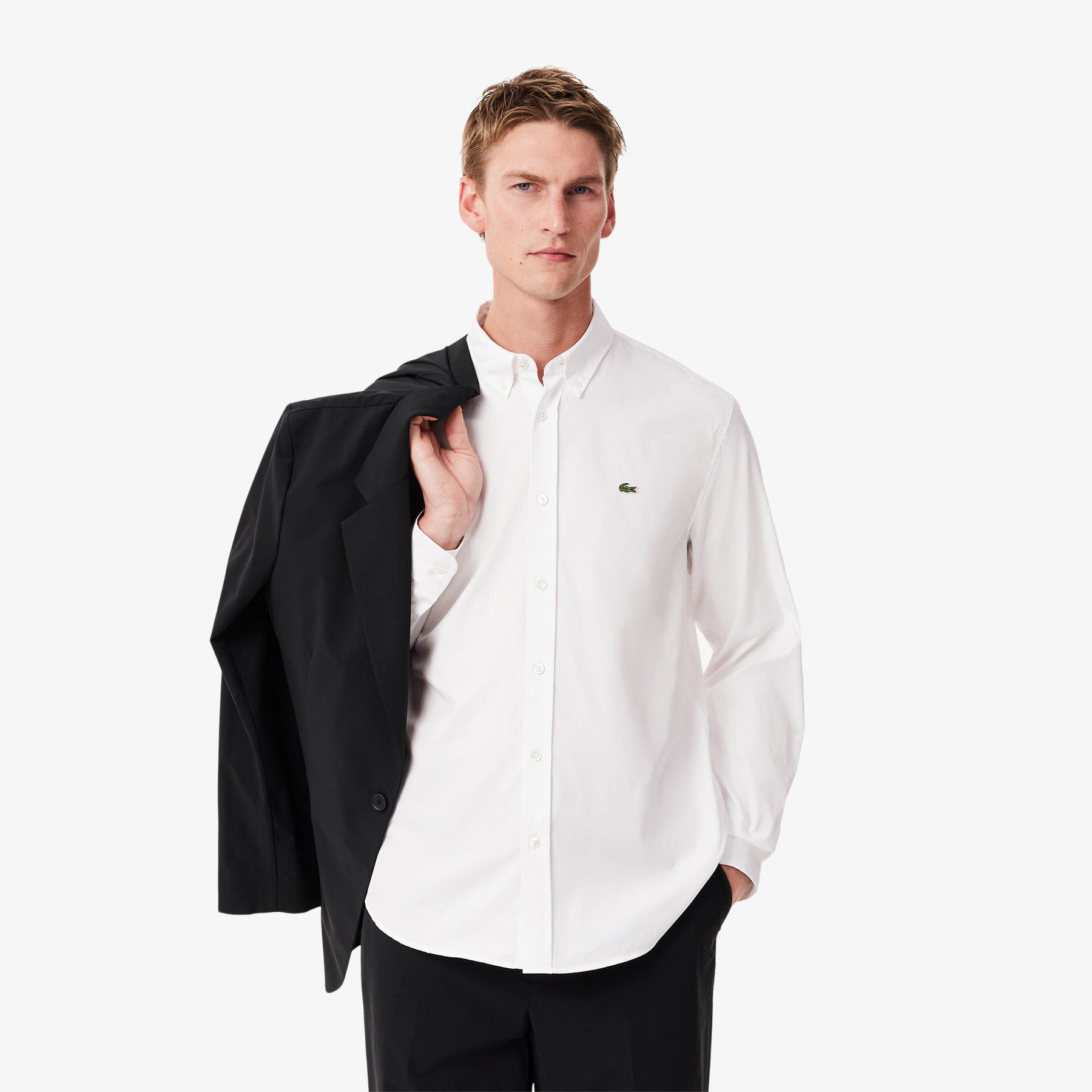 LACOSTE Camicia Basic Regular Fit in Cotone Bianca