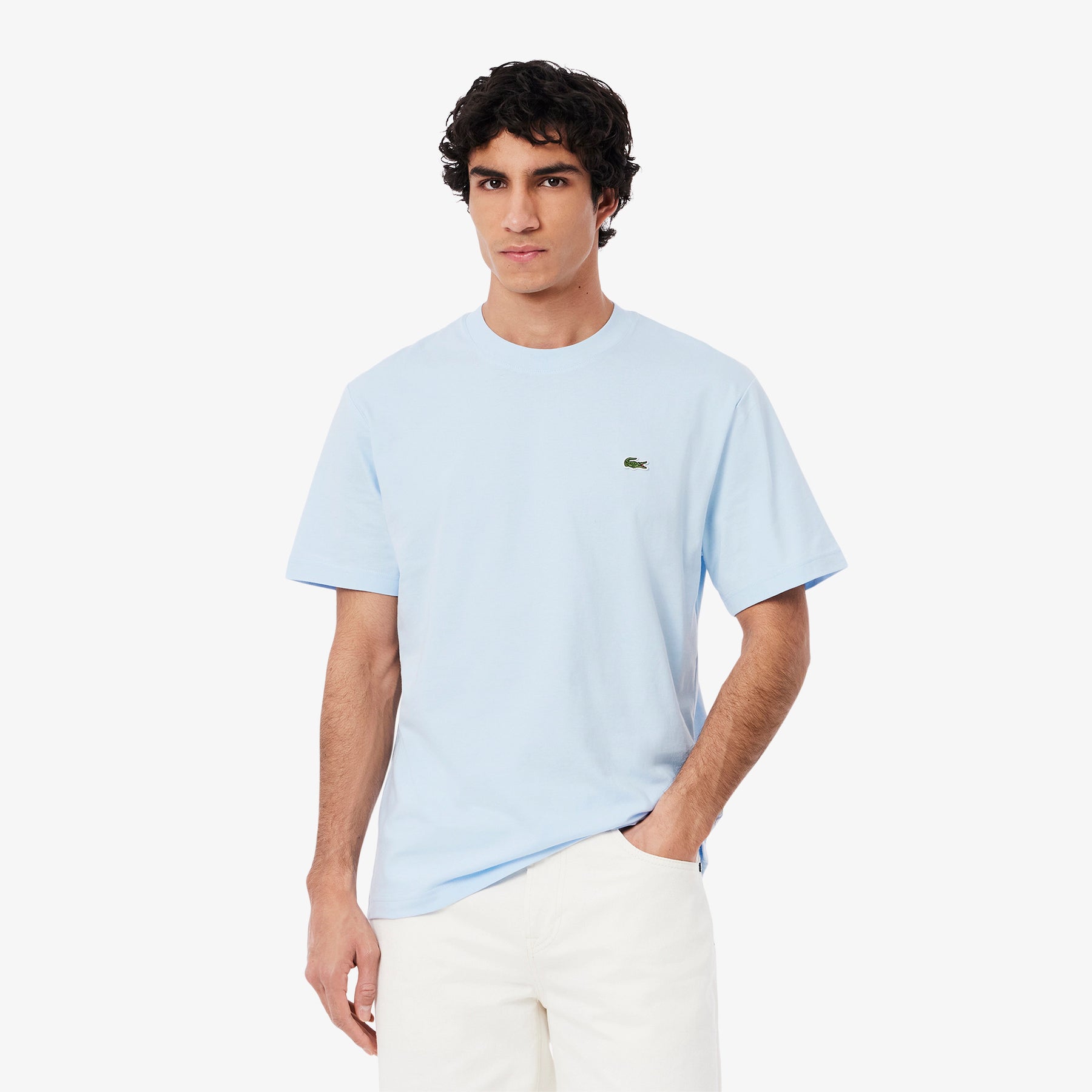 LACOSTE T-Shirt Basic in Cotone Celeste