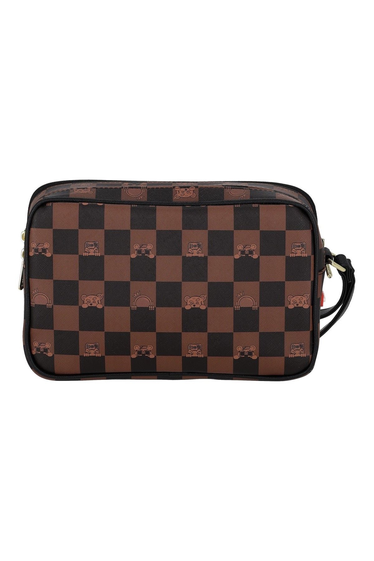 SPRAYGROUND Pochette In Pelle Logo Centrale Toy Edition Marrone e Nero