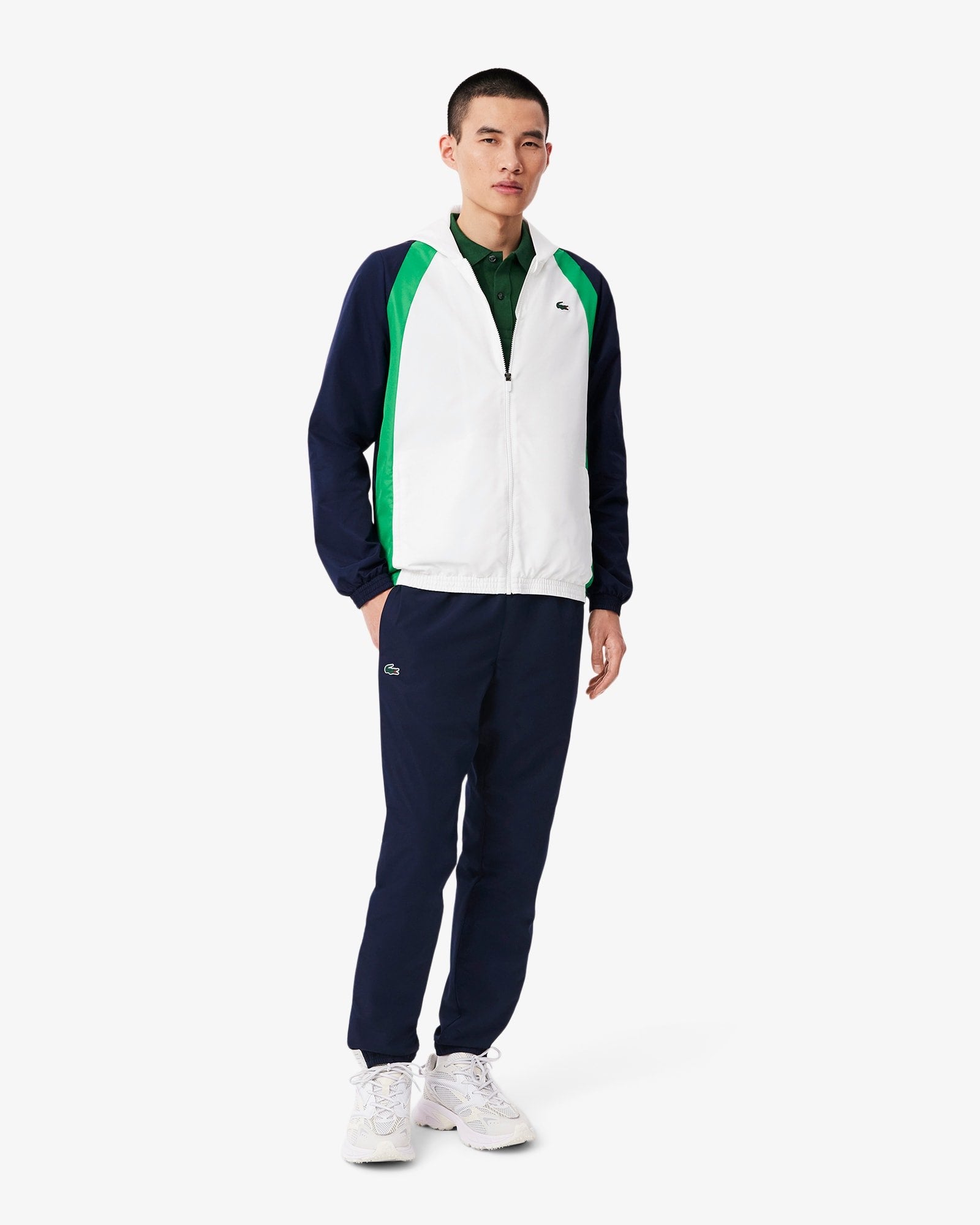LACOSTE Tuta Leggera In Microfibra Con Logo Retro Bianca/Verde/Blu