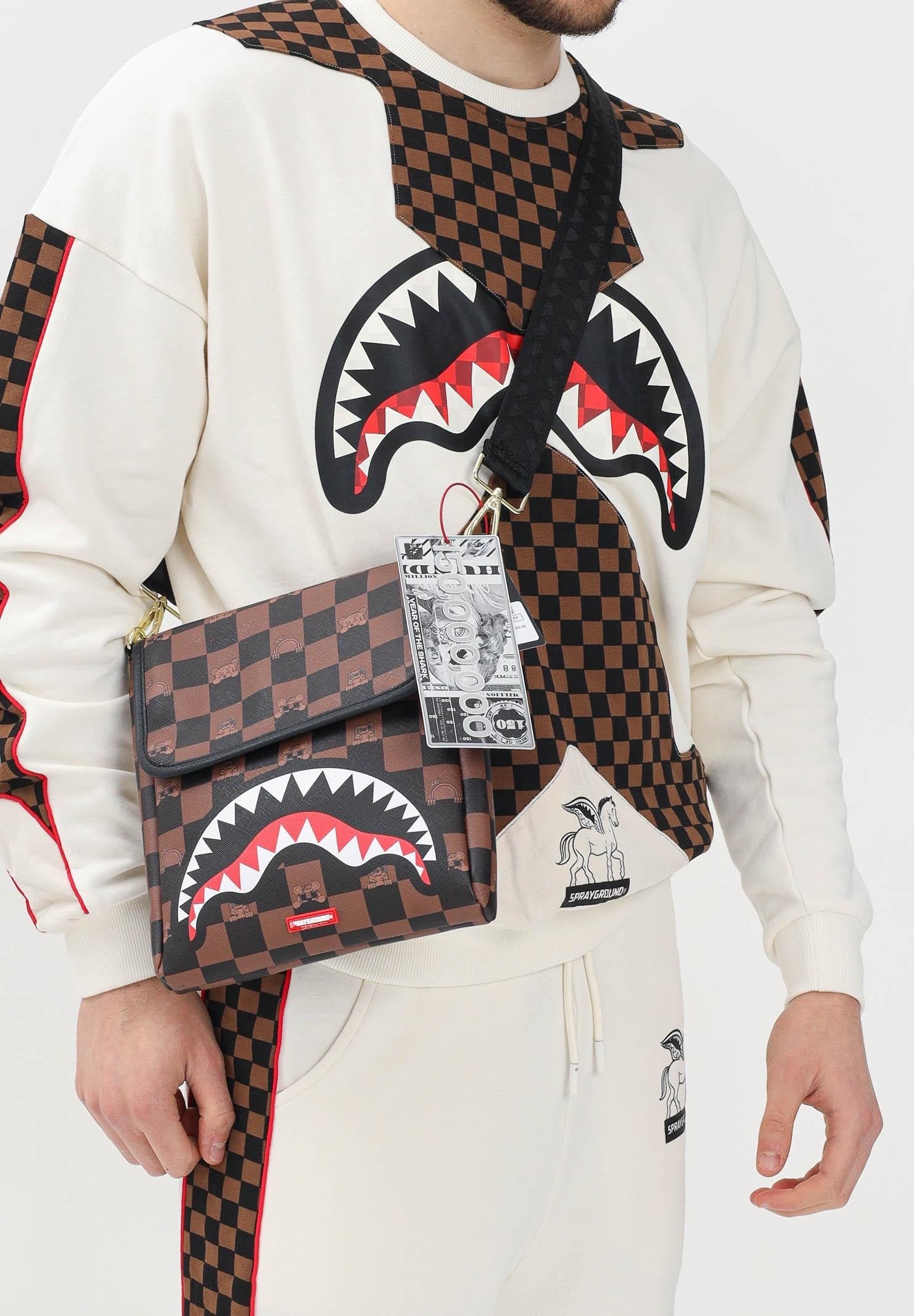 SPRAYGROUND Tracolla In Pelle Logo Centrale Toy Edition Marrone e Nero