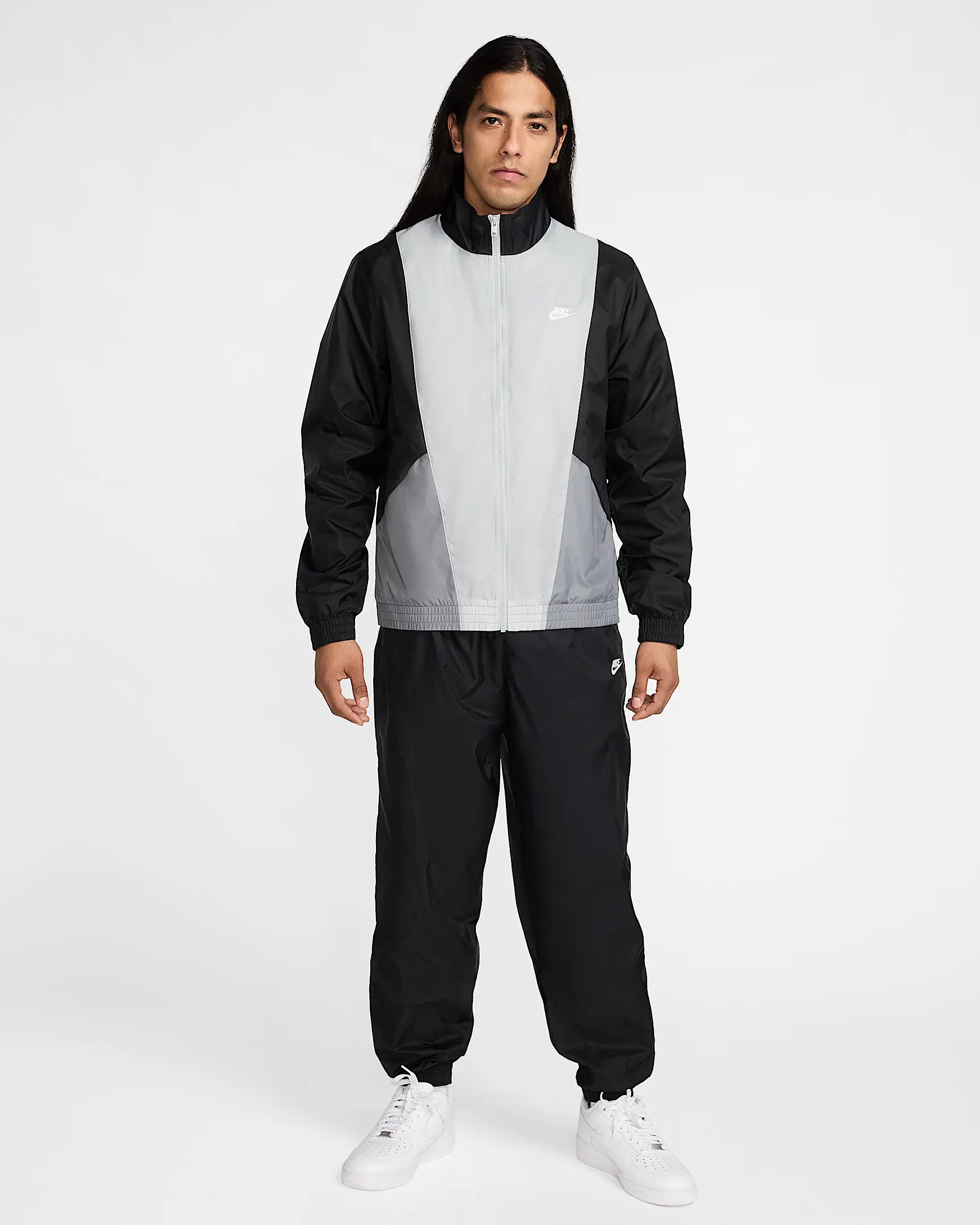 NIKE Tuta Leggera In Microfibra Con Zip e Cappuccio Grigia/Nera