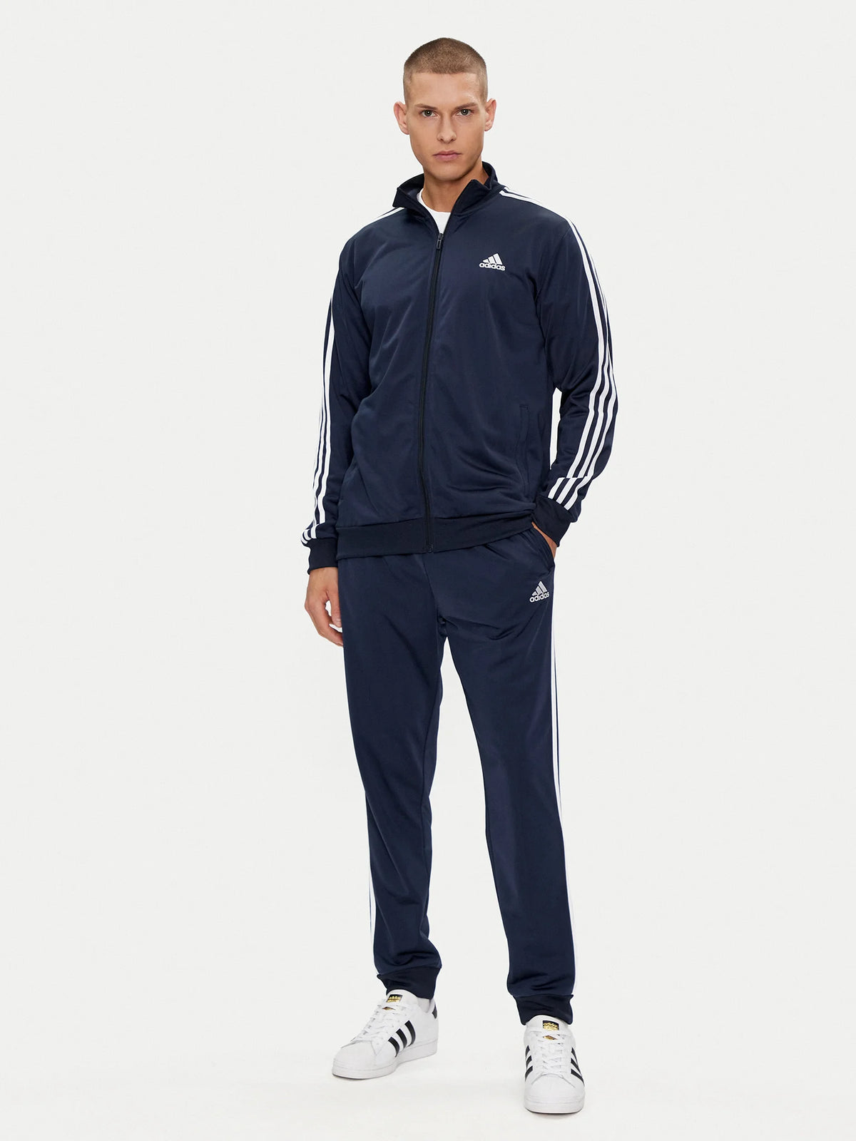 Adidas ADIDAS Tuta Leggera Acetata Con Zip Senza Cappuccio Con Strisce Laterali Blu Notte/Bianca - Tuta completa - Tomma