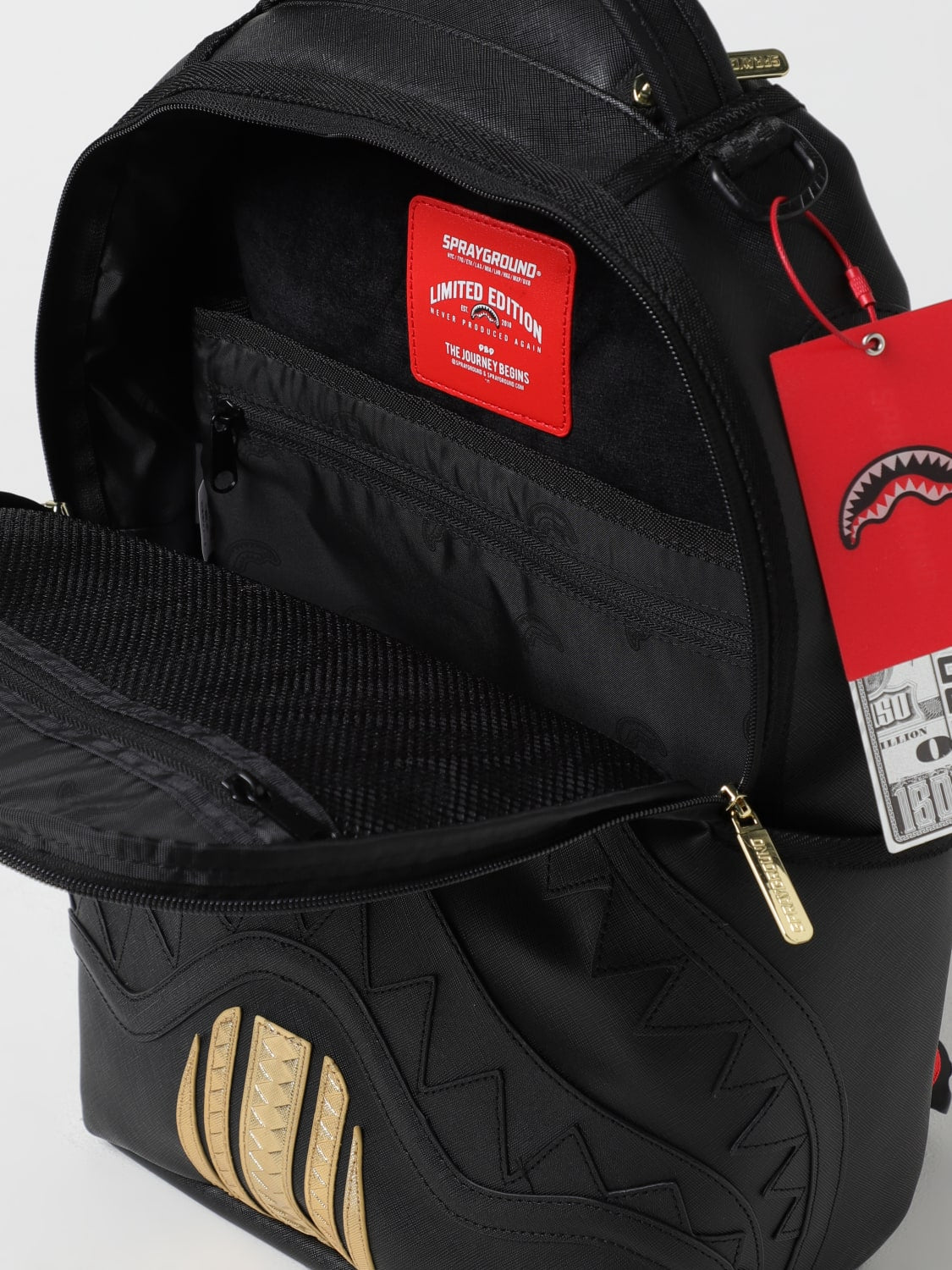 SPRAYGROUND Zaino In Pelle con Dettagli Oro Con Logo Tono su Tono Nero