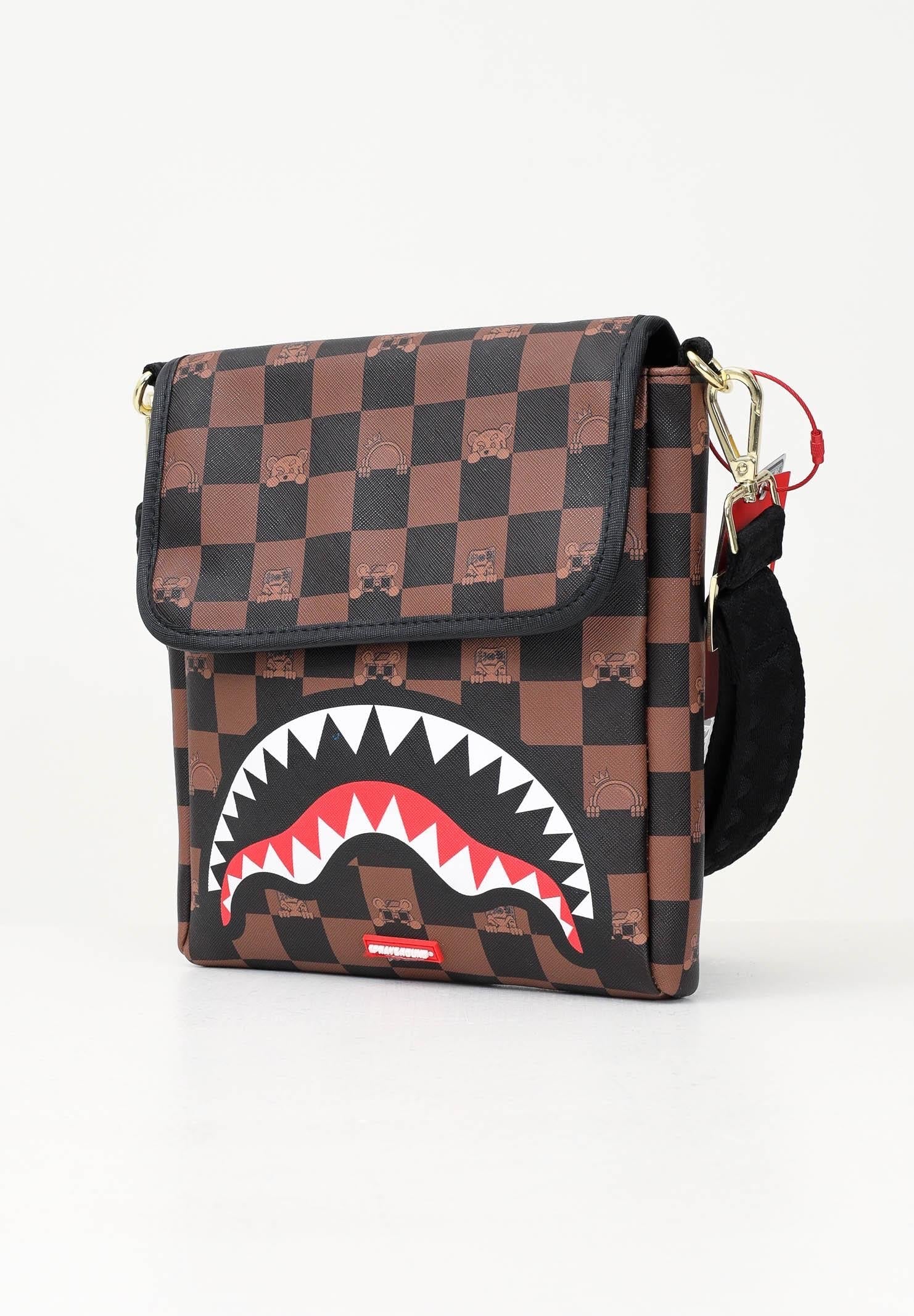 SPRAYGROUND Tracolla In Pelle Logo Centrale Toy Edition Marrone e Nero