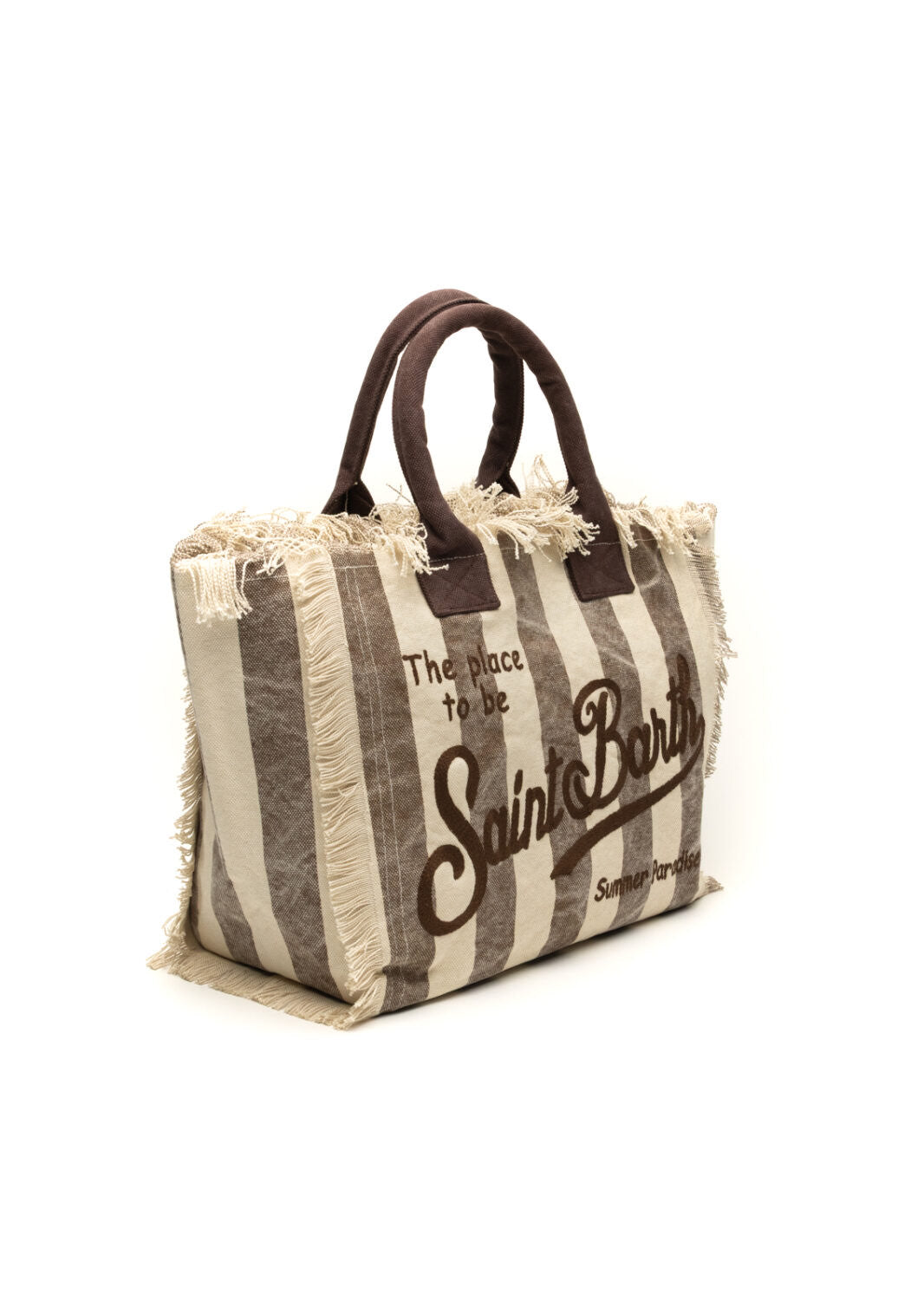 SAINT BARTH Borsa a Spalla Vanity Stripes Pop In Canvas Marrone/Beige