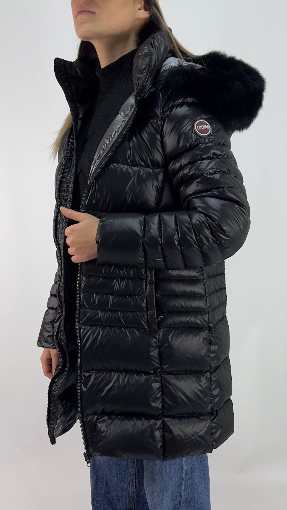COLMAR Donna Piumino Cangiante Lungo con Pelliccia Nero - Colmar