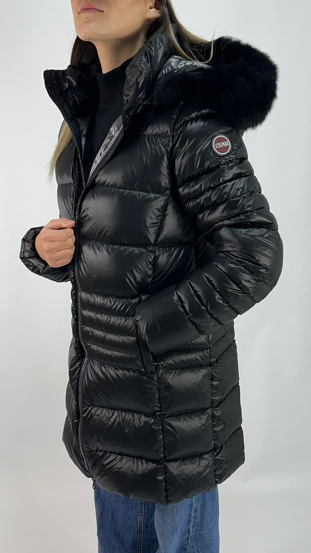 COLMAR Donna Piumino Cangiante Lungo con Pelliccia Nero - Colmar
