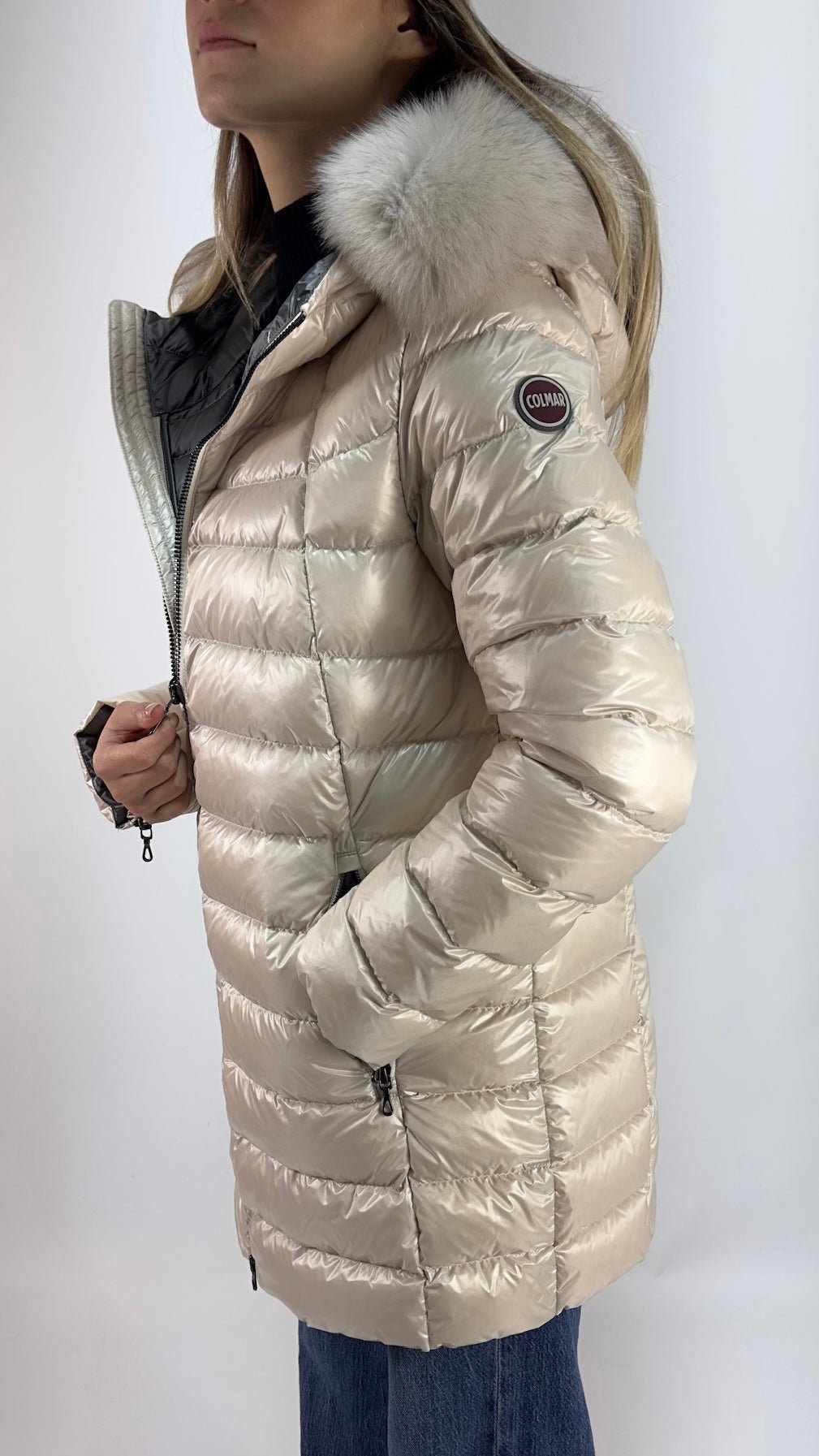 COLMAR Donna Piumino Cangiante Media Lunghezza con Pelliccia Beige - Colmar