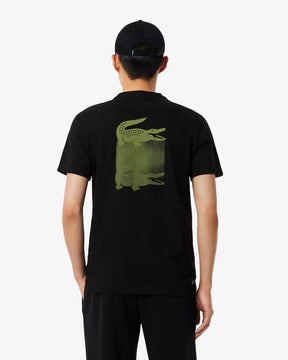 LACOSTE T-Shirt Con Stampa Coccodrillo Dietro Nera